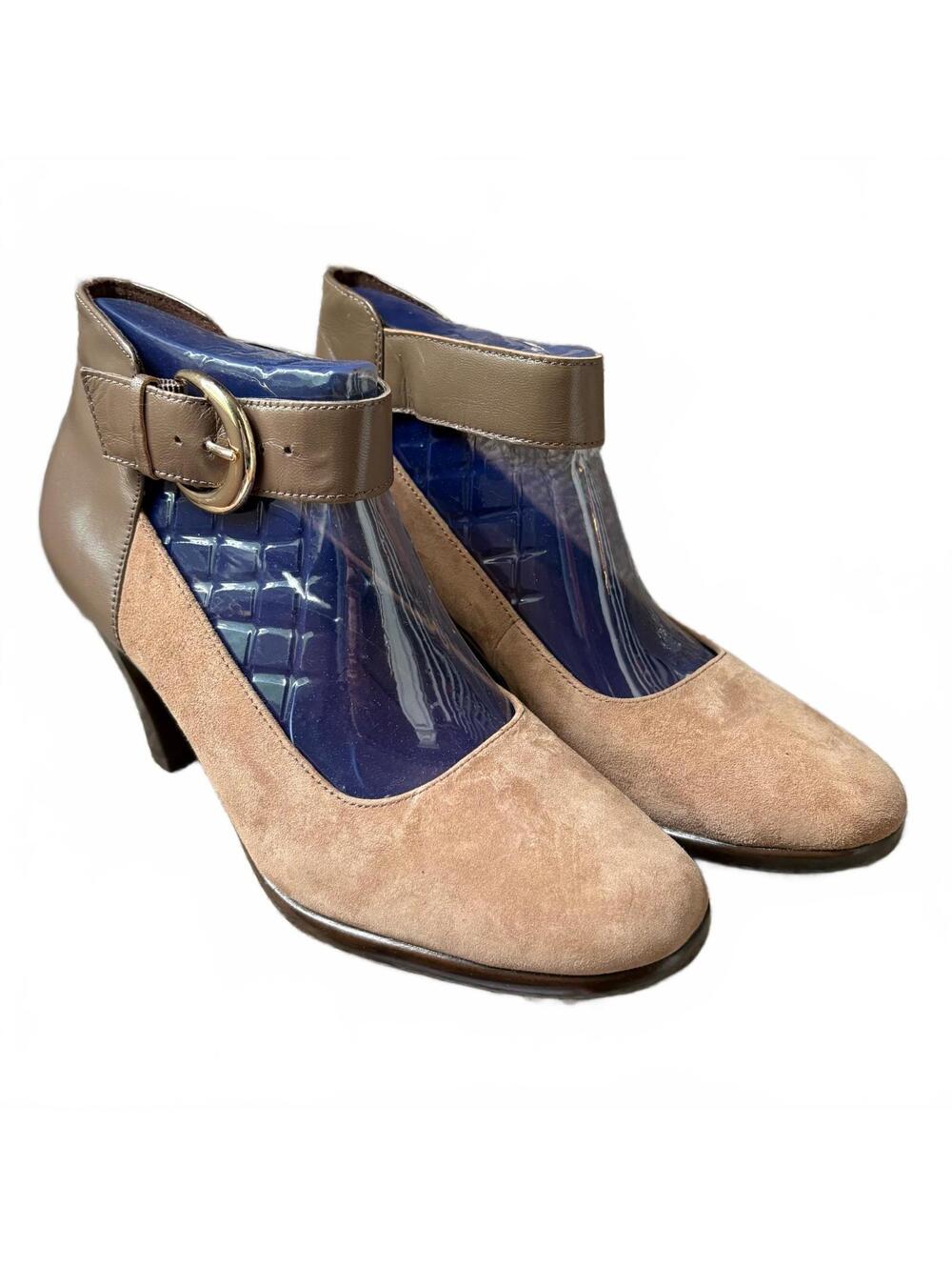 Aerosoles Women's Tan Suede & Leather Ankle Strap Heels Size 8 Comfort Office